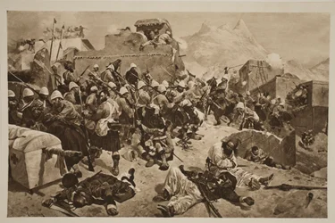 Candahar: A 92. hegyvidékiek és a 2. gurkhák megrohamozzák Gaudi molla Sahibdadot, a The Illustrated London News-ból, 1901