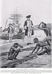 Cook kapitány partraszállás Tasmániában, 1777, illusztráció a 
