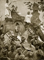 Brit csapatok belépve Szingapúrba, 1824, illusztráció a Hutchinson történetéből a brit nemzetről, 1923 körül