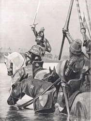 III. Edward átkel a Somme-on a crecyi csata előtt, illusztráció a „British Battles on szárazföldön és tengeren” című könyvből, kiadó: Cassell, London, 1910 körül