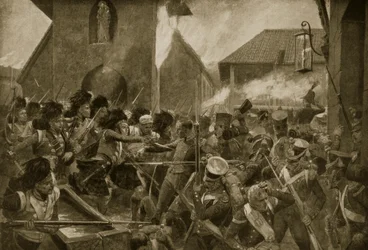 A 42. hegyvidékiek Corunnán, illusztráció a „Hutchinson története a brit nemzetről”, 1923 körül