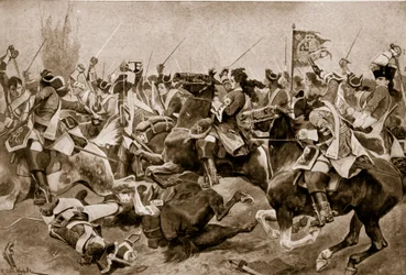 A malplaqueti csata, 1709, illusztráció a „Hutchinson története a brit nemzetről” című művéből, 1923 körül