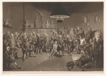 A Királyi Akadémia tagjai egy enteriőrben egy meztelen férfimodellel, 1768