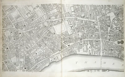 Lemez a "London és Westminster városok terve, Southwark városa és a szomszédos részek", 1792-1799 körül