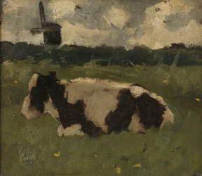 Pihenő tehén malommal