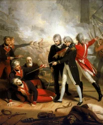 Horatio Nelson (1758-1805) átveszi a kardot a "San Nicolas" megadásakor, február 14-én.