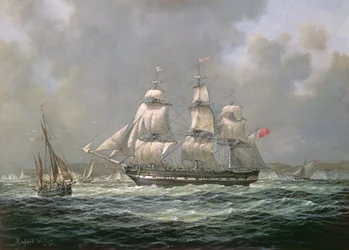 A H.C.S. Thomas Coutts kelet-indiai hajó a Needlesnél, Wight-sziget