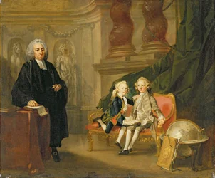 György herceg (1738-1820) és Edward Augustus herceg (1739-67) Frederick (1707-51) walesi herceg fiai, tanárukkal, Dr. Francis Ayscough-val, 1748-49 körül (olaj, vászon)