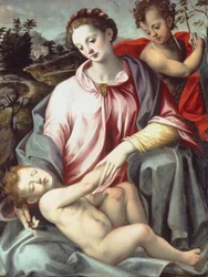 Madonna és gyermeke Keresztelő Szent János csecsemővel (olaj a táblán)