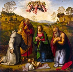 Szűzanya gyermekével és Szent Ferenc és Jeromos”, 1510-es évek.