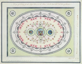 Mennyezettervezés a Headfort House Ladies Room-ban, 1772 (wc, toll és tinta grafit felett, fektetett papíron)