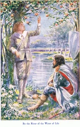 Az élet vizének folyója mellett, a John F Shaw & Co által kiadott The Pilgrims Progress-ből, az 1900-as évek körül (színes litó)