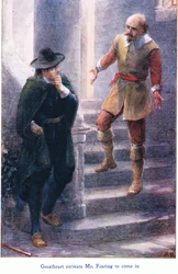 A Great Heart arra kéri Mr. Fearinget, hogy jöjjön be, a John F Shaw & Co által kiadott The Pilgrims Progressből, 1900-as évek körül (színes litho)