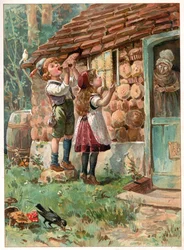 Jancsi és Juliska, illusztráció az Egyszer volt, hol nem volt című, Ernest Mister által kiadott könyvből, kb. 1900