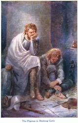 The Pilgrims in Doubting Castle, a The Pilgrims Progress-ből, amelyet John F Shaw & Co adott ki, 1900-as évek körül (színes litó)