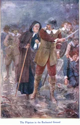 A zarándokok az elvarázsolt földön, a The Pilgrims Progress-ből, amelyet John F Shaw & Co adott ki, az 1900-as évek körül (színes litó)