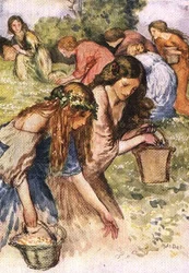 A folyó partján van egy rét, egy nimfacsapat, amelyet véletlenül kikémleltem, Palgrave Aranykincstárából, 1907-ben (színes litó)