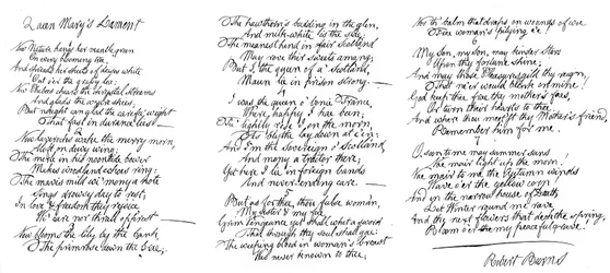 Queen Marys Lament, költemény Robert Burns kézírásával, 18. század vége, 1840