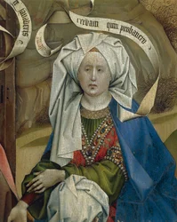A betlehemes nőt ábrázoló részlet, Robert Campin Flemalle mestere (1375/1379-1444), olajtábla, 1420 körül