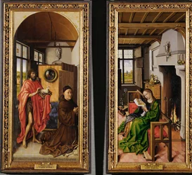 Keresztelő Szent János és a ferences teológus Heinrich von Werl és Szent Barbara (festmény, fa)