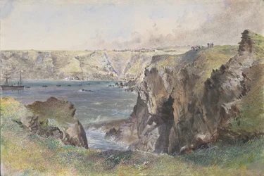 Foilhummerum Bay, Valentia, a Cromwell Fortból: A Caroline, aki lefekteti a földvezetéket 1865. július 21-én.