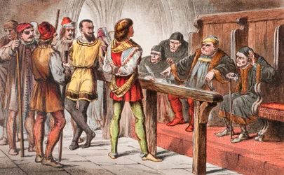 Dogberry beszél a Sok hűhó semmiért IV. felvonás II. jelenetében: "Írja le, hogy remélik, hogy Istent szolgálják; és írja le először Istent: mert Isten védi, de Istennek kell az ilyen gazemberek elé menni", a "The Illustrated Library Shakespeare" című, 189