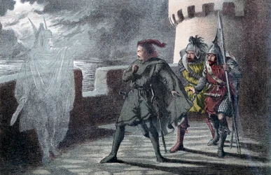 Hamlet apja szellemét látja az elsinore-i kastély bástyáin