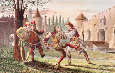 Sebastian beszél a Tizenkettedik éjszaka IV. felvonása I. jelenetében: "Miért! Ez a tiéd! És ott! És ott!", a "The Illustrated Library Shakespeare" című, 1890-ben Londonban megjelent kiadványból (színes litográfia).