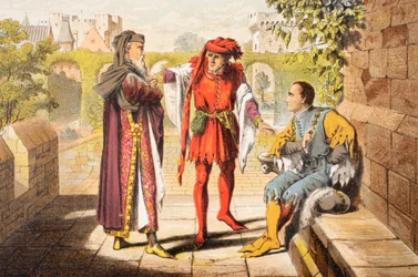 Warwick beszél a VI. Henrik király, II. felvonás, II. jelenet, "Legyünk mi az elsők, akik tisztelegni fognak jogos uralkodónk előtt", a "The Illustrated Library Shakespeare" című, 1890-ben Londonban megjelent kiadványból (színes litográfia).