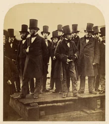 I. K. Brunel és mások a Great Eastern vízrebocsátási kísérletét figyelik