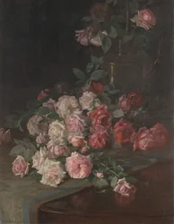 Rózsák és mahagóni, 1900 körül (olaj, panel)