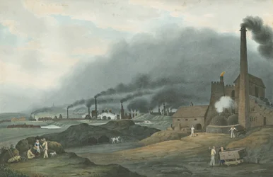 Bilston - Bradley Iron Works: akvarell festmény, 1837