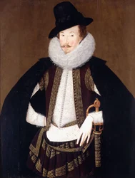 Sir Charles Cornwallis portréja, prémes fekete köpenyben, fehér dupla és barna, arany hímzésű mellényben,