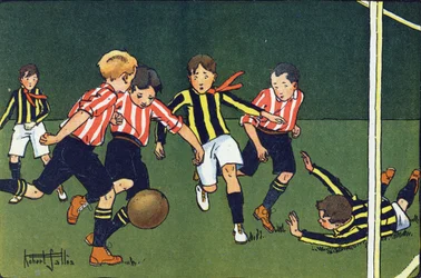 Futball. Gravírozás „”-be Mit játszunk? E. Weber „” Robert Salles (1871-1929) akvarell rajzaival. Librairie Garnier Freres, Párizs