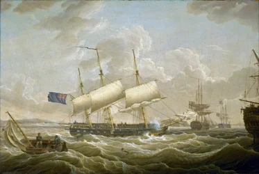 A Merseyben (folyó Anglia északnyugati részén) horgonyzó fregatt. A látóhatáron a Fort Perch Rock látható. Olaj, vászon