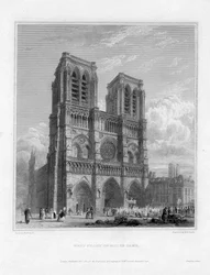 A Notre Dame nyugati frontja, Párizs, Franciaország, 1822