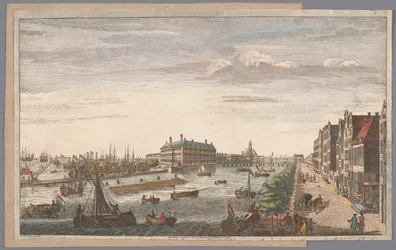 Gezicht op het Admiraliteitsmagazijn te Amsterdam Kilátás az amszterdami Admiralitásra, a hozzá tartozó üzletházakra, rakpartokra és kikötőkre, valamint a Holland Kelet-Indiai Társaságra (cím a tárgyon)