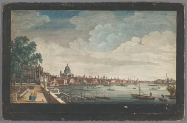 Kilátás a londoni hídra a Temze folyó felett Londonban, a Somerset House kertjéből nézve Kilátás a Somerset Gardensről a London Bridge-re (cím az objektumon) London (sorozat címe)