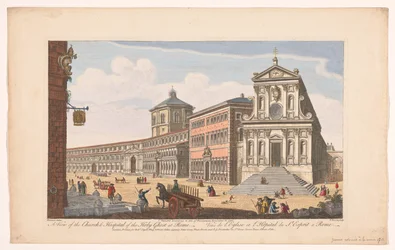 Gezicht op de kerk Santo Spirito in Sassia te Rome Kilátás a római Szentlélek templomra és kórházra (cím a tárgyon) Róma (sorozat címe)