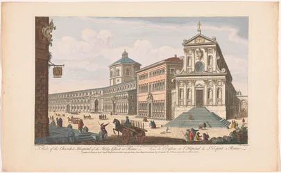 Gezicht op de kerk Santo Spirito in Sassia te Rome Kilátás a római Szentlélek templomra és kórházra (cím a tárgyon) Róma (sorozat címe)