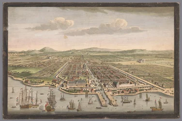 Gezicht op de stad Batavia Batavia városa Jáva szigetén és a Kelet-Indiában található összes holland gyár és település fővárosa (cím a tárgyon) Nederzettingen van de VOC (sorozat címe)