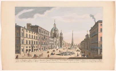 Gezicht op het Palazzo Pamphili és a Piazza Navona Rómában Panfilius-palota, Szent Agnus-templom és Spanyol Szent Jakab-templom kilátása a Navona-helyen Rómában (cím a tárgyon) Róma (sorozat címe)