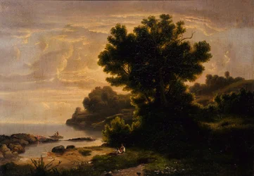 Táj családdal a tó mellett, 1858.