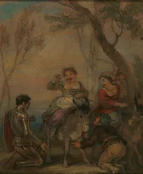 Illusztráció Don Quijote számára (szamáron ülő figurákkal)