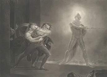 Hamlet, Horatio, Marcellus és a szellem Shakespeare, Haml..., először 1796-ban adták ki, újra kiadták 1852-ben.