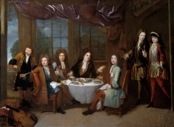 Sonkás reggeli. A nemesség férfiai felvágottakat vacsoráznak. Robert Levrac Tournieres (1667-1752) festménye