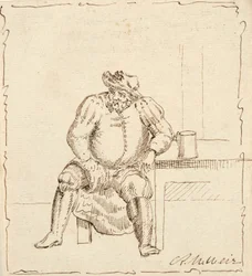 Ülő férfi vázlata bögrével, esetleg Falstaff