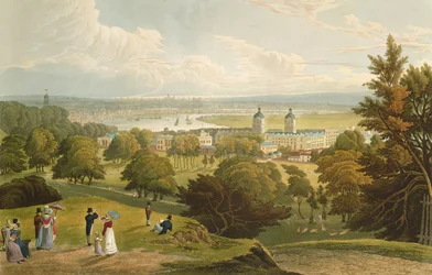 London kilátása a Greenwich Parkból, kocsmából. 1820, Colnaghi und Co. (akvatinta)