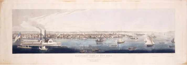 Panorámás kilátás New Yorkra, az északi [Hudson] folyó felől, 1844 (kézzel színezett rézkarc és akvatinta, ötödik állam)