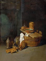 Nature morte avec des ustensiles de cuisine – Csendélet háztartási eszközökkel, Hoecke, Robert van den (1622-1668). Olaj, fa